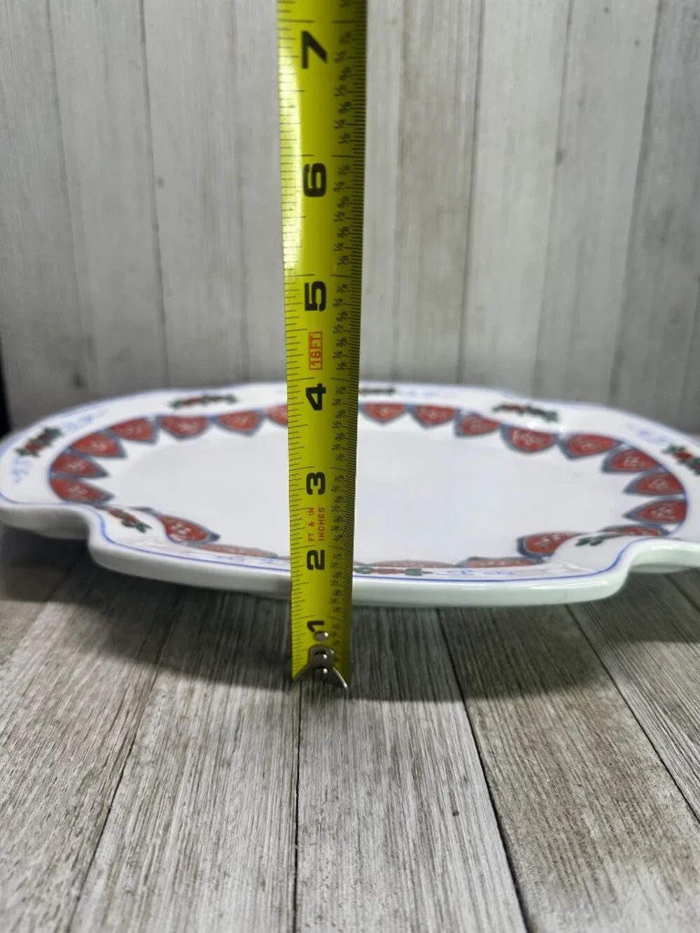 Vtg Red Stamp Chinese Heavy Porcelain Stunning Platter Tray 13